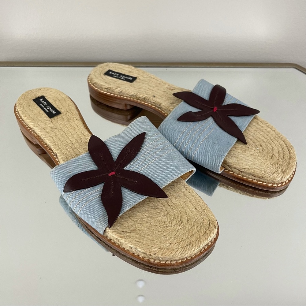 KATE SPADE Brown Flower Accent Espadrille Sandal Slides